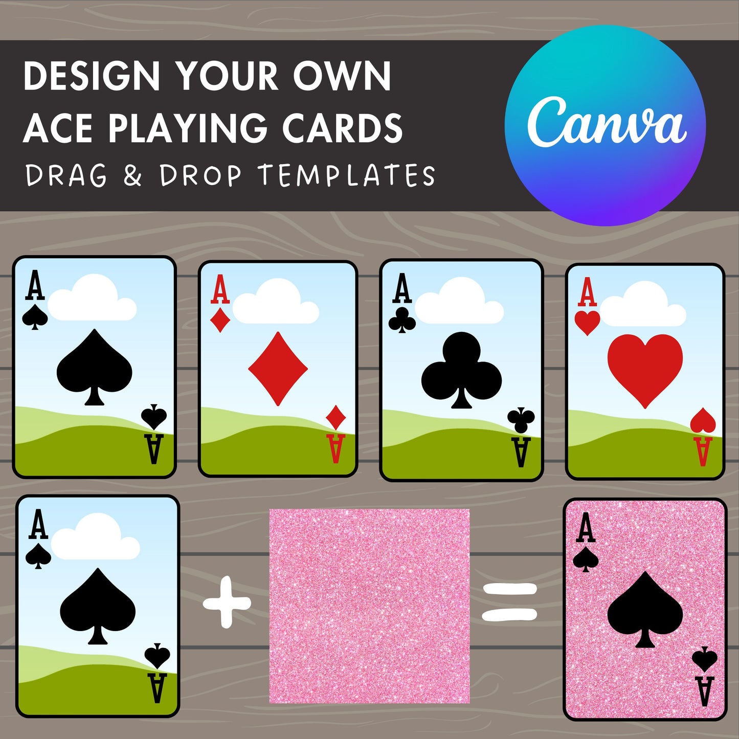 Design Your Own 4 Playing Cards Canva Frames, Ace Playing Cards Canva Template, Drag and Drop Photo, Sublimation Design, Editable Poker Card