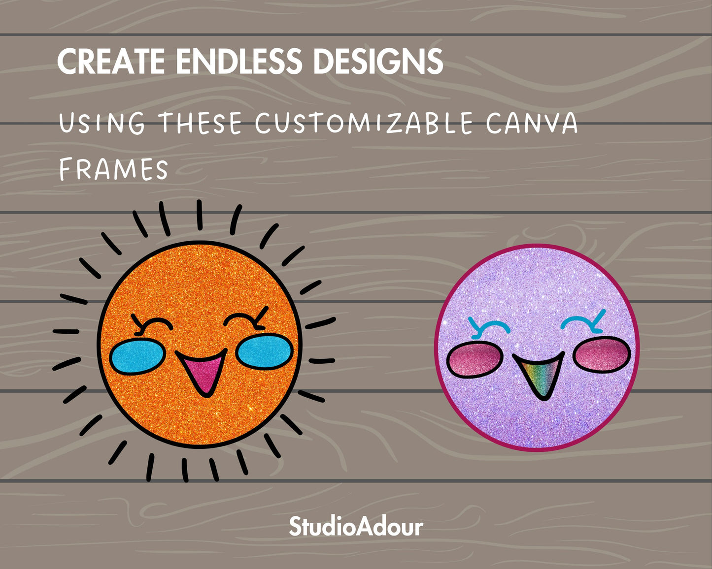 Design Your Own Smiling Sun Canva Frames, Happy Summer Sunshine Canva Template, Editable Cute Sun, Canva Frames Bundle, Beach Day Sun