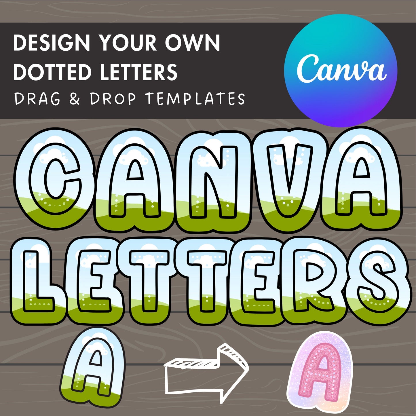 Design Your Own Dots Letters, Editable Alphabet Canva Template, Drag and Drop, Canva Frames, Letters & Numbers, Sublimation Design, PNG