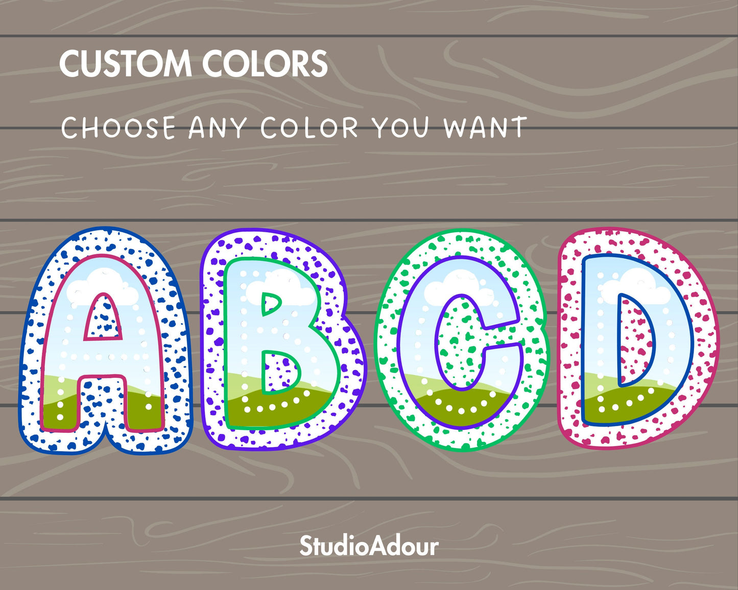 Design Your Own Dalmatian Dots Letters, Dalmatian Alphabet Canva Template, Drag and Drop, Canva Frames, Dalmatian Spots Letters & Numbers