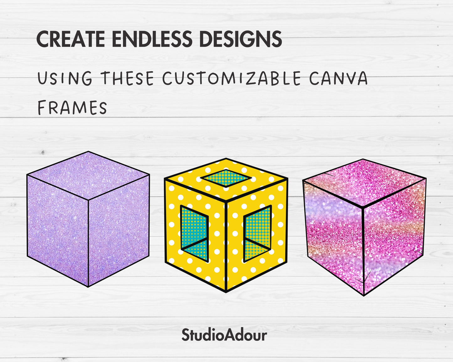 Design Your Own Cube Canva Frames, 3D Cube Canva Template, Geometric Canva Frames, Square Outline, Block Shapes, 3D Box, Sublimation Design