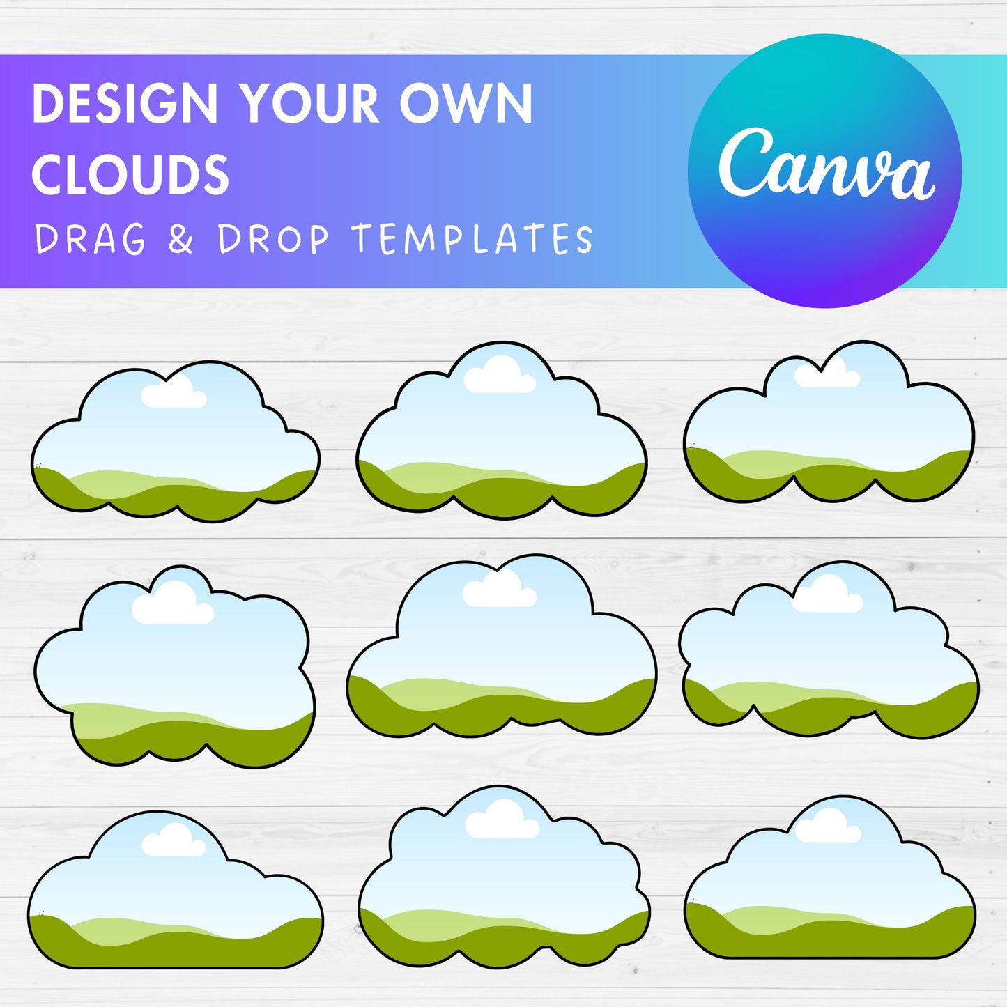 Design Your Own Clouds Canva Frames, Cloud Canva Templates, Drag and Drop Photo, DIY Clouds, Clouds Clipart, Fluffy Clouds, Cartoon Cloud