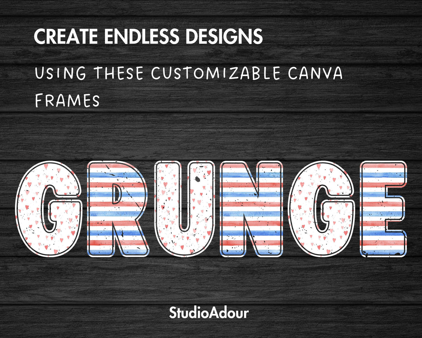 Design Your Own Distressed Letters on Canva, Grunge Alphabet Canva Template, Easy Drag and Drop, Canva Frames Bundle, Letters and Numbers