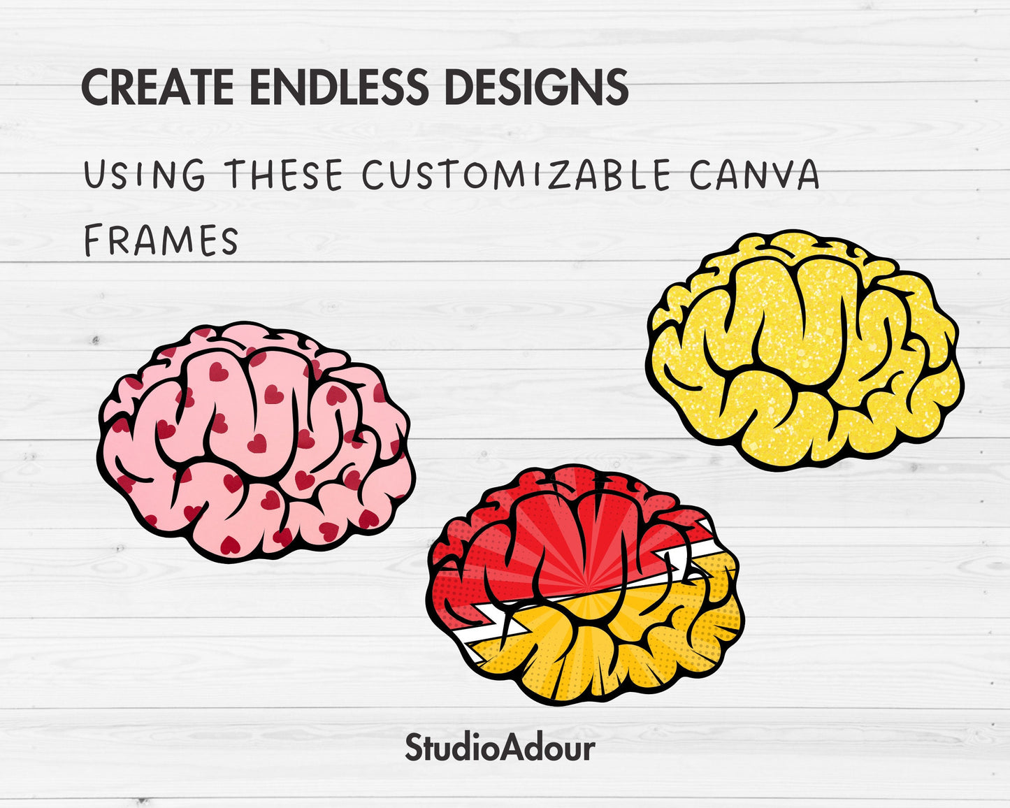 Design Your Own Brain Canva Frames, Human Brain Canva Templates, Drag and Drop, Medical Silhouette, Mental Health Clipart, Anatomy Canva