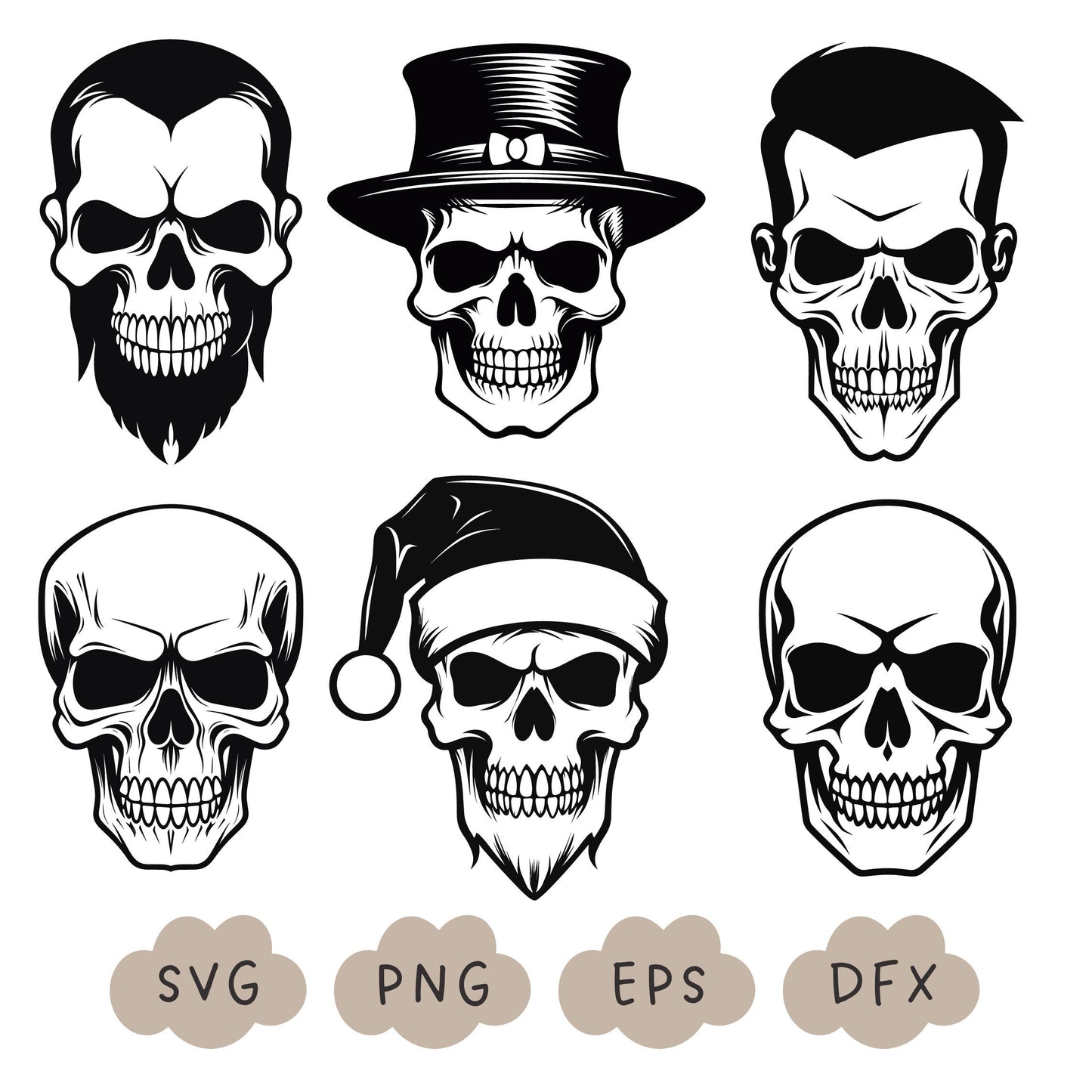 Skull Head SVG, Skull Bundle, Halloween Skull Face SVG, Skull Clipart, Human Skeleton Silhouette ,Spooky Vector Design, Commercial Use