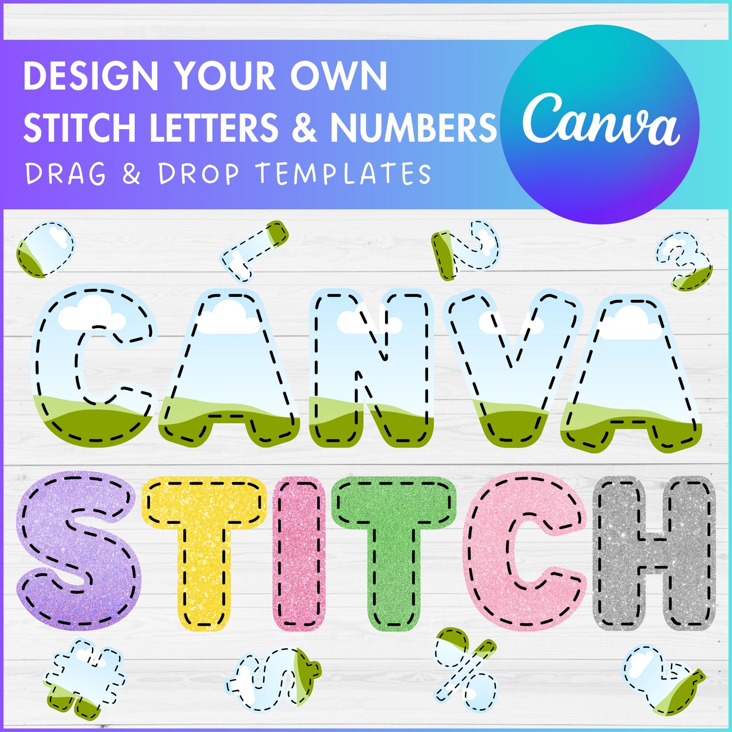 Design Your Own Stitch Letters & Numbers on Canva, Doodle Letters, Digital Stitch Letters, Drag and Drop, Canva Template, Editable Letters