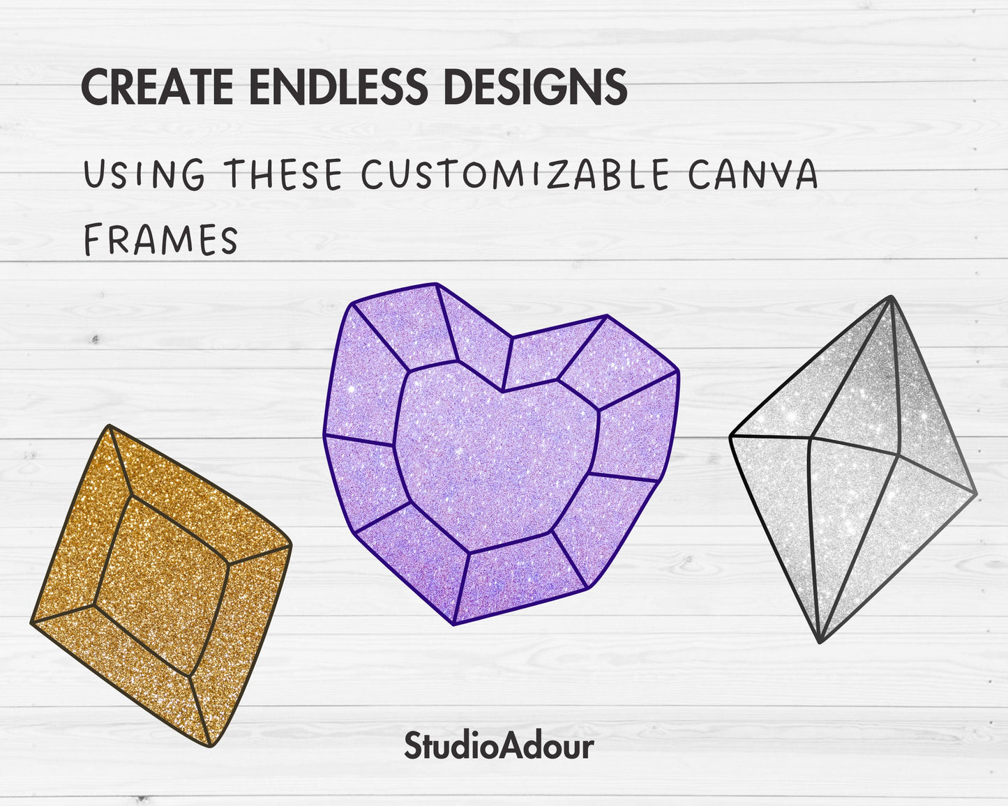 Design Your Own Gemstones Canva Frames, Diamond Canva Template, Canva Frames Bundle, Gems Clipart, Precious Stone, Sublimation Design