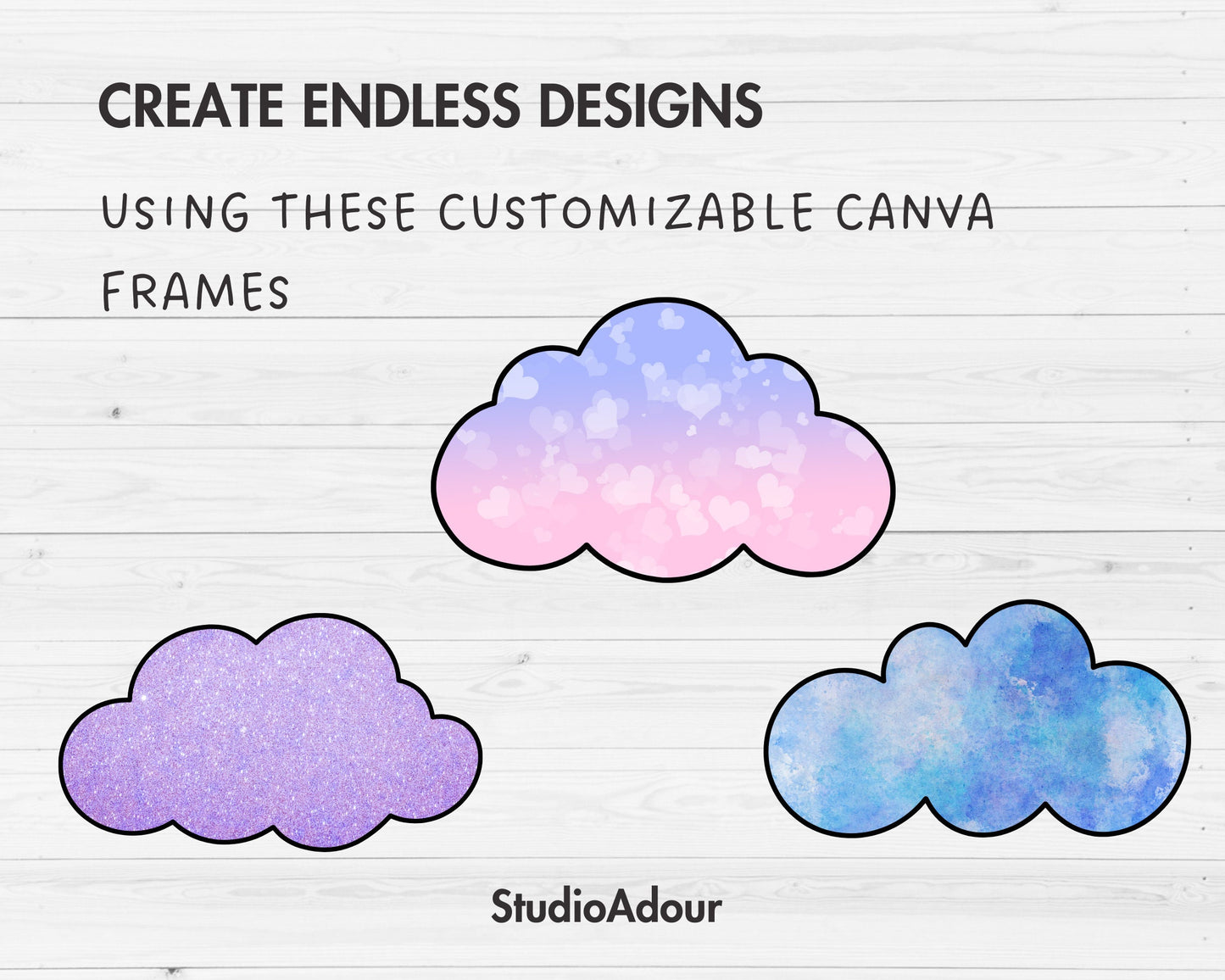 Design Your Own Clouds Canva Frames, Cloud Canva Templates, Drag and Drop Photo, DIY Clouds, Clouds Clipart, Fluffy Clouds, Cartoon Cloud