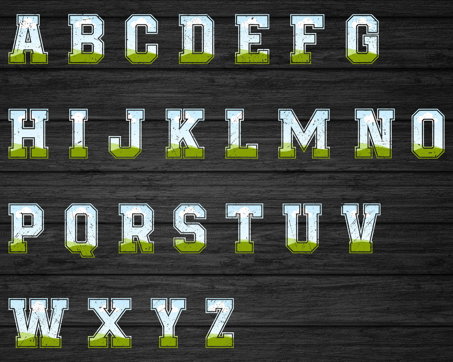 Design Your Own Varsity Distressed Alphabet on Canva, Canva Frames Bundle, Drag and Drop, Editable Sport College Letters Canva Template