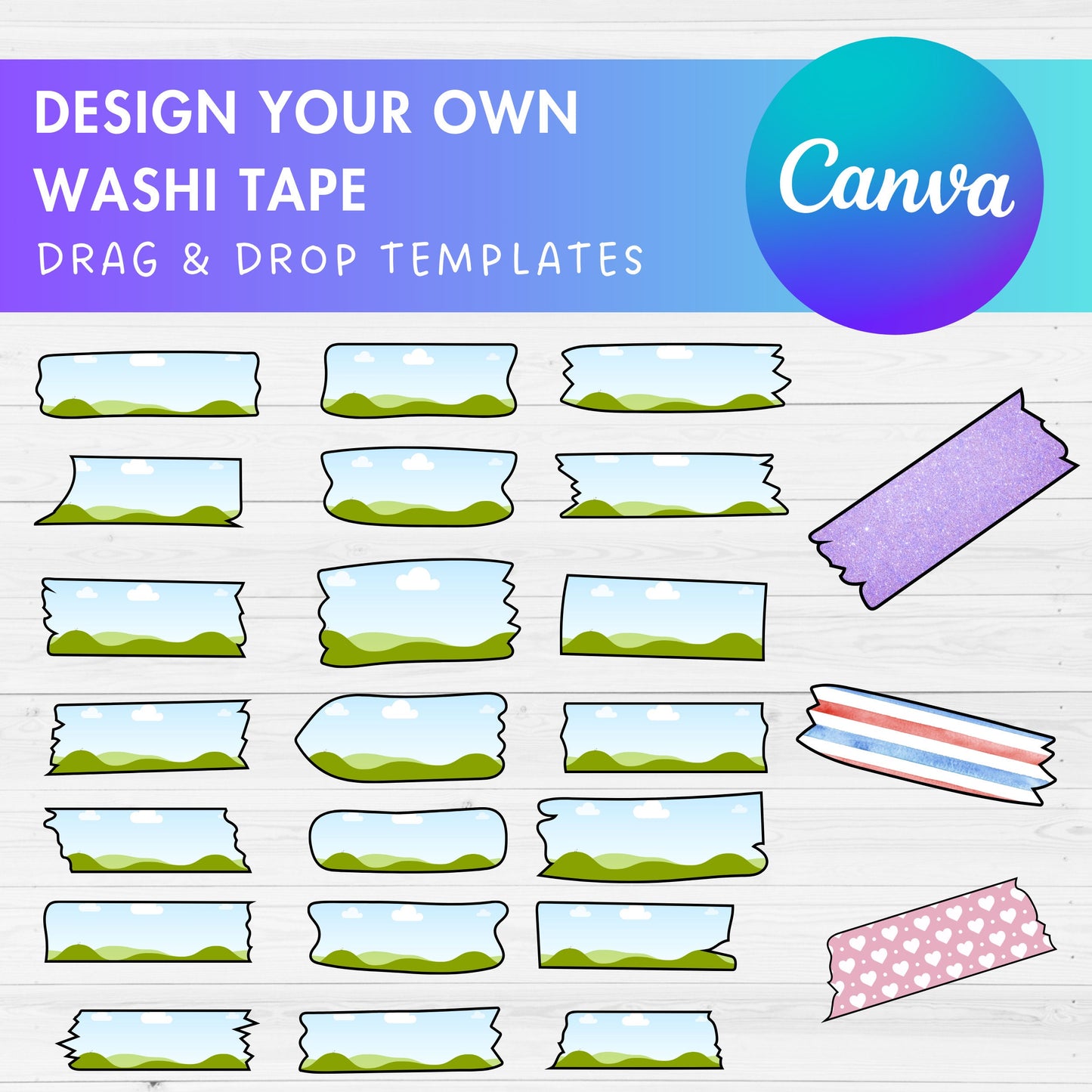 Design Your Own Washi Tape Canva Frames, Washi Tape Canva Template, Drag and Drop, Canva Frames Bundle, Digital Washi Tape Stickers, Planner