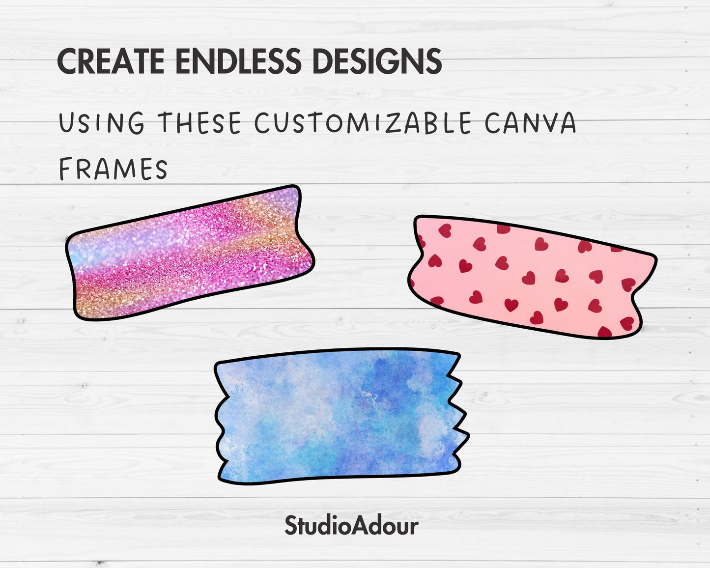 Design Your Own Washi Tape Canva Frames, Washi Tape Canva Template, Drag and Drop, Canva Frames Bundle, Digital Washi Tape Stickers, Planner