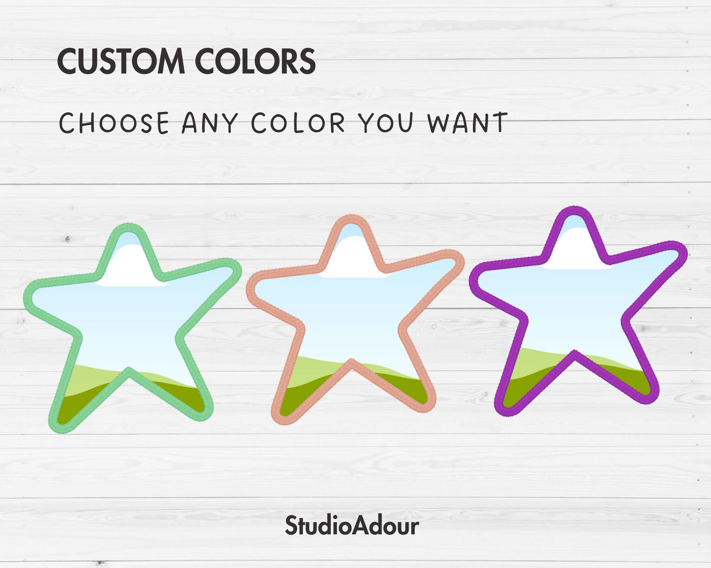 Design Your Own Faux Embroidery Stars, Digital Stitch Stars, Stars Applique, Canva Frames Bundle, Celestial Patch Duotone, Drag and Drop PNG