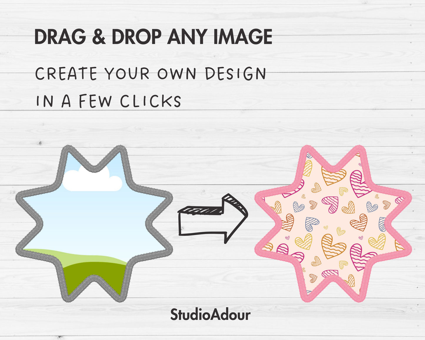 Design Your Own Faux Embroidery Stars, Digital Stitch Stars, Stars Applique, Canva Frames Bundle, Celestial Patch Duotone, Drag and Drop PNG