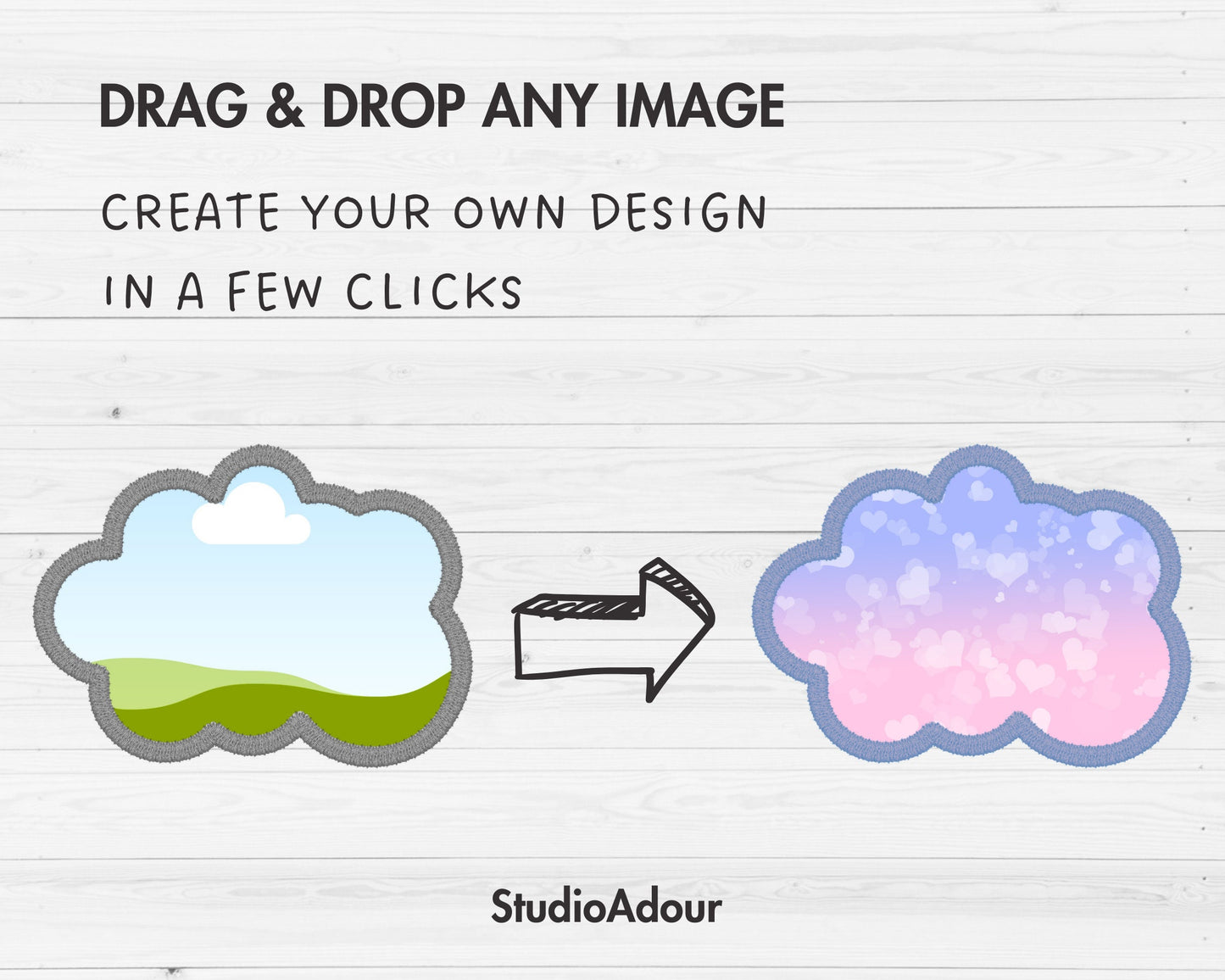 Design Your Own Faux Embroidery Clouds, Digital Stitch Paw, Fluffy Clouds Applique, Canva Frames, Cartoon Clouds Patch, Drag and Drop PNG