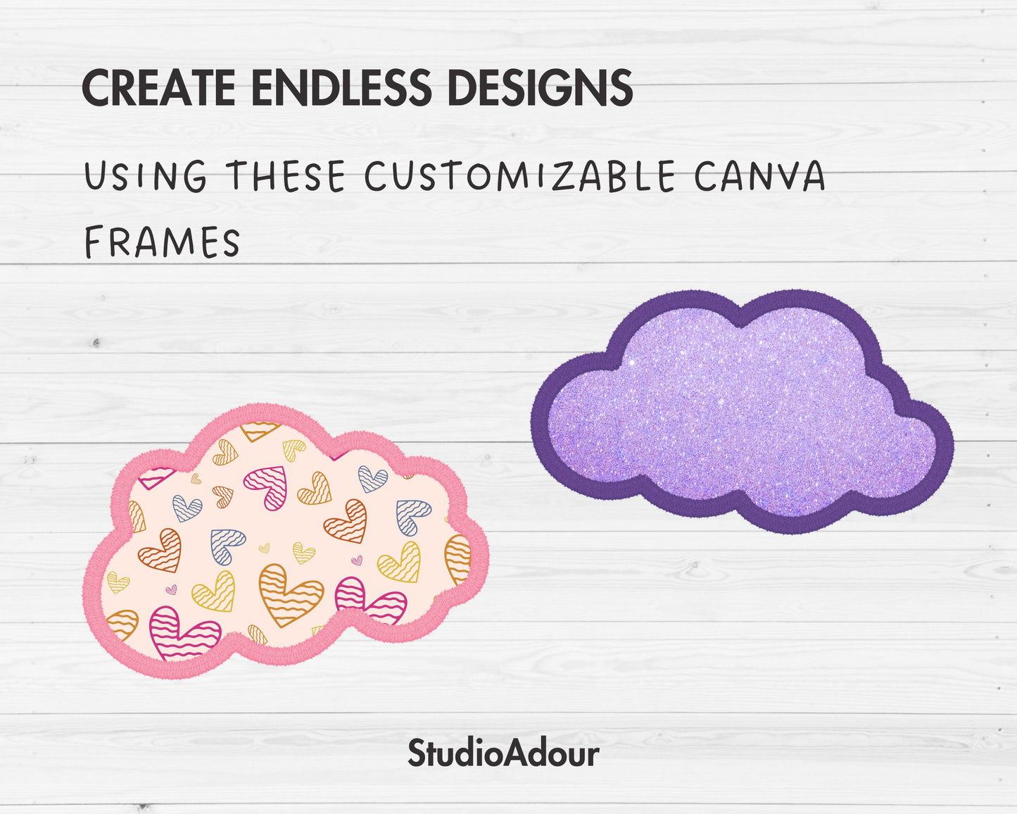 Design Your Own Faux Embroidery Clouds, Digital Stitch Paw, Fluffy Clouds Applique, Canva Frames, Cartoon Clouds Patch, Drag and Drop PNG