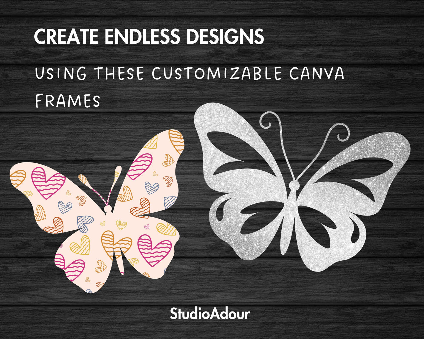 Design Your Own Butterfly on Canva, Canva Frames Bundle, Drag and Drop Photo, Sublimation Designs, Butterfly Silhouette, Butterfly Clipart