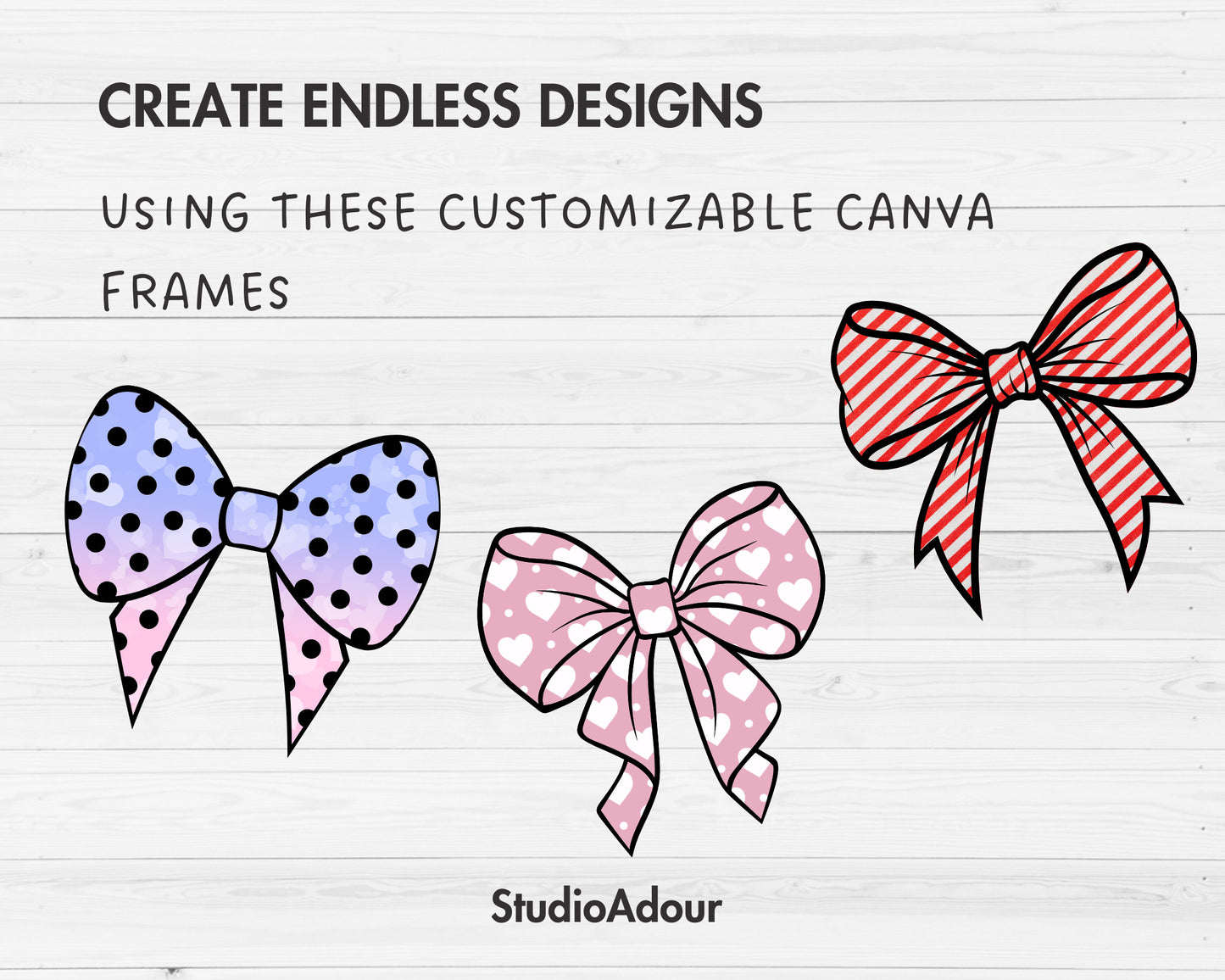 Design Your Own Ribbon Bow Canva Frames, Bow Templates, Drag and Drop Canva Frames Bundle, Editable Hair Bow, Messy Bun Bow, Tied Bow