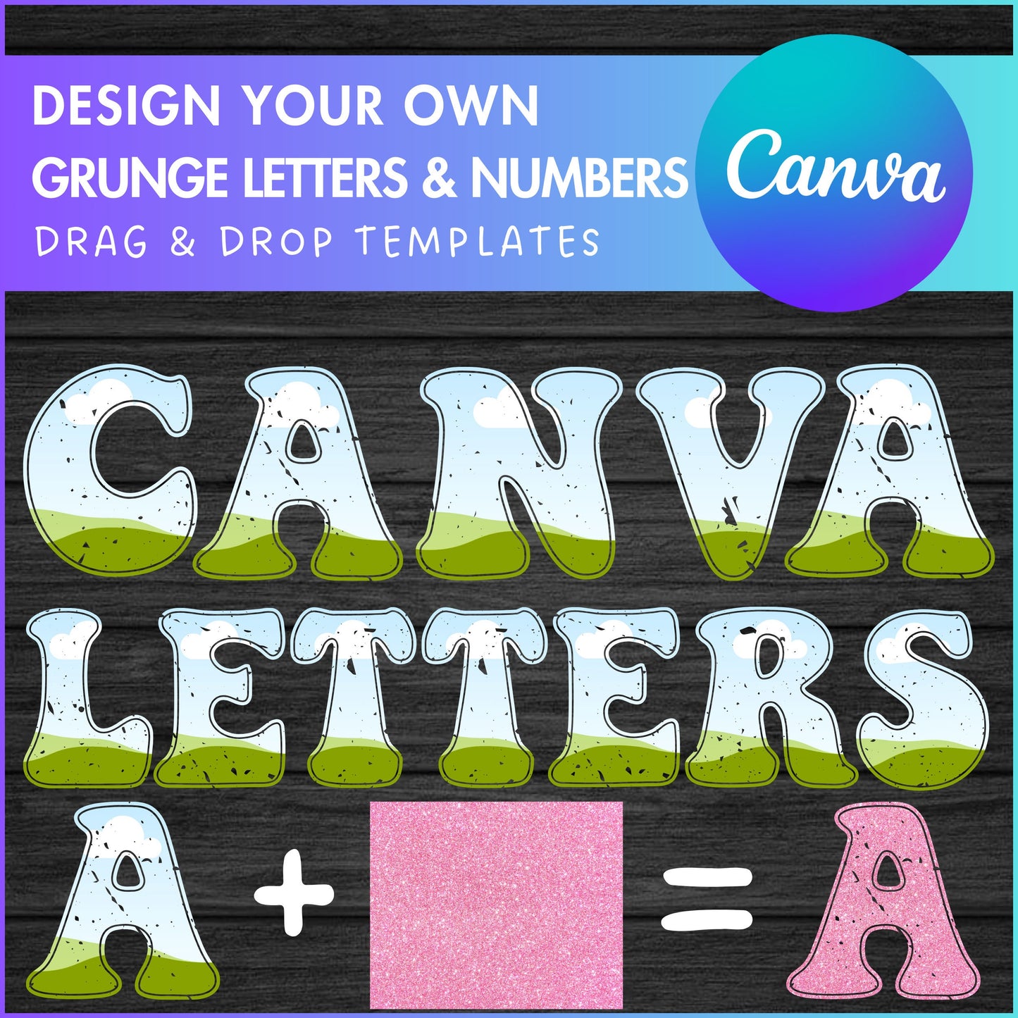 Design Your Own Groovy Distressed Alphabet on Canva, Retro Canva letters, Drag and Drop, Editable Canva Letters & Numbers, Grunge Alphabet