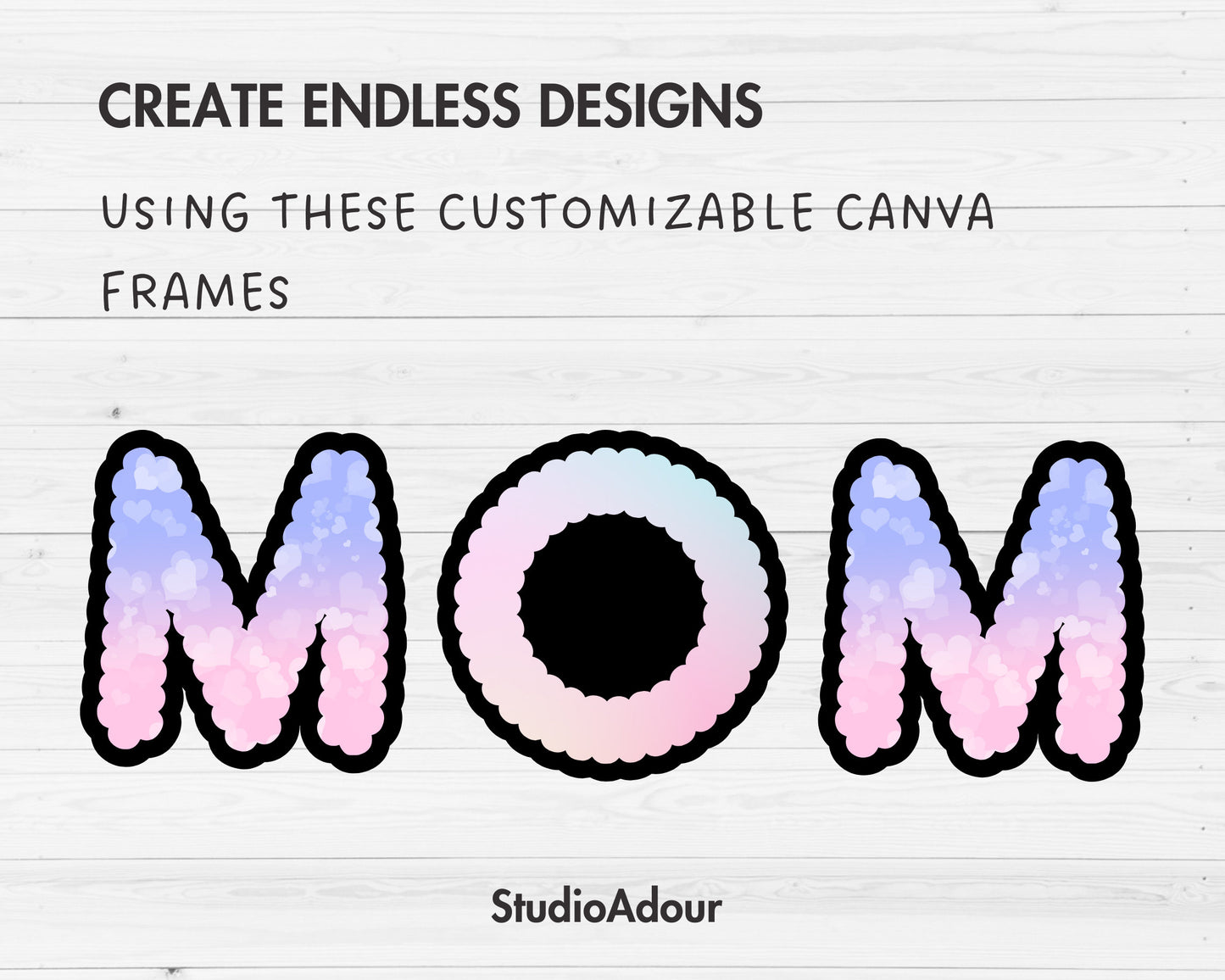 Design Your Own Scalloped Canva Letters, Scalloped Alphabet Canva Template, Drag and Drop, Canva Frames, Scalloped Letters & Numbers