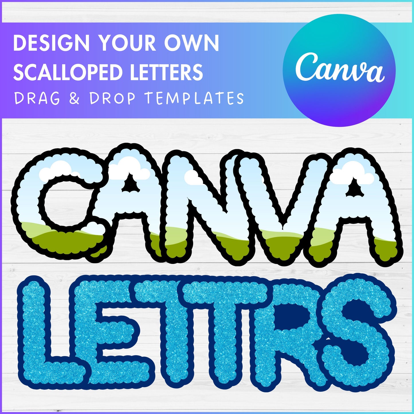 Design Your Own Scalloped Canva Letters, Scalloped Alphabet Canva Template, Drag and Drop, Canva Frames, Scalloped Letters & Numbers
