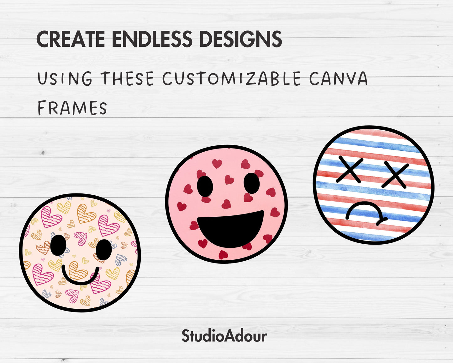 Design Your Own Emotion Faces Canva Frames, Funny Faces Template, Drag and Drop, EditableCute Faces, Round Faces, Cartoon Faces Canva Bundle