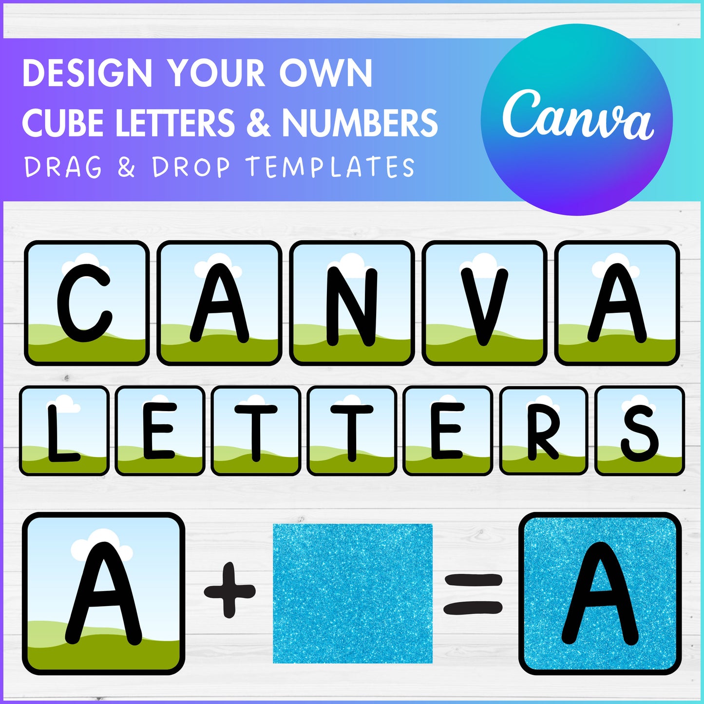 Design Your Own Cube Letters & Numbers Canva Frames, Square Doodle Alphabet Canva Template, Drag and Drop, Sublimation Design, Block Letters