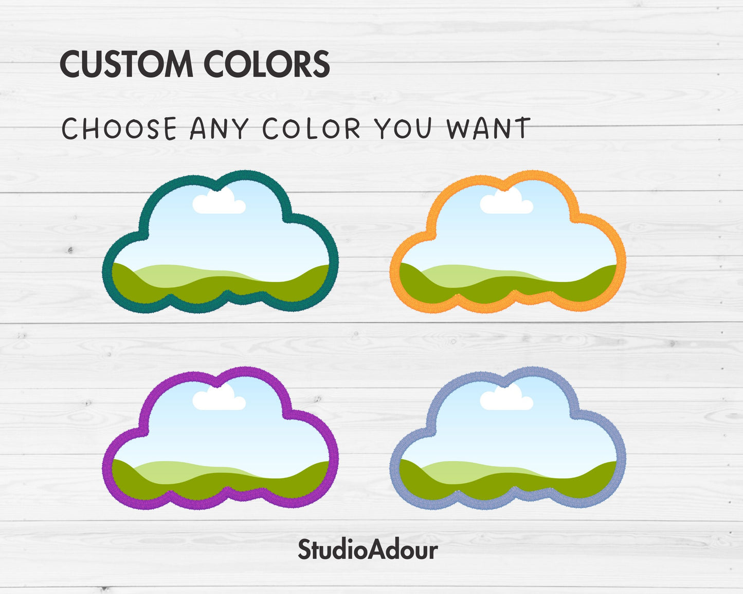 Design Your Own Faux Embroidery Clouds, Digital Stitch Paw, Fluffy Clouds Applique, Canva Frames, Cartoon Clouds Patch, Drag and Drop PNG