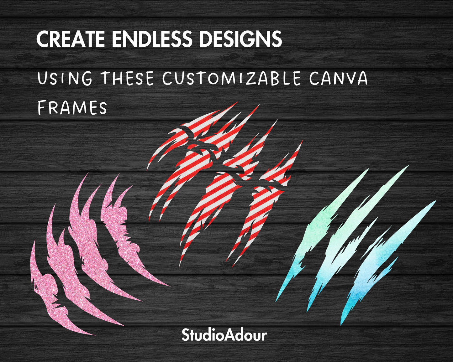 Design Your Own Claw Marks Canva Frames, Claw Scratch Canva Templates, Drag and Drop, Editable Animal Scratch, Sublimation Design, DIY Claw