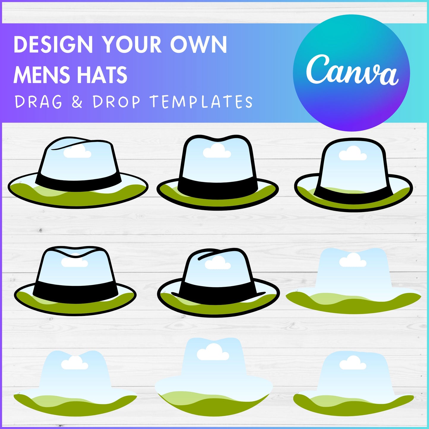 Design Your Own Hats, Canva Frames Bundle, Classic Hat Canva Template, Drag and Drop, Editable Fedora Hat, Gentleman Hat, Gangster Hats