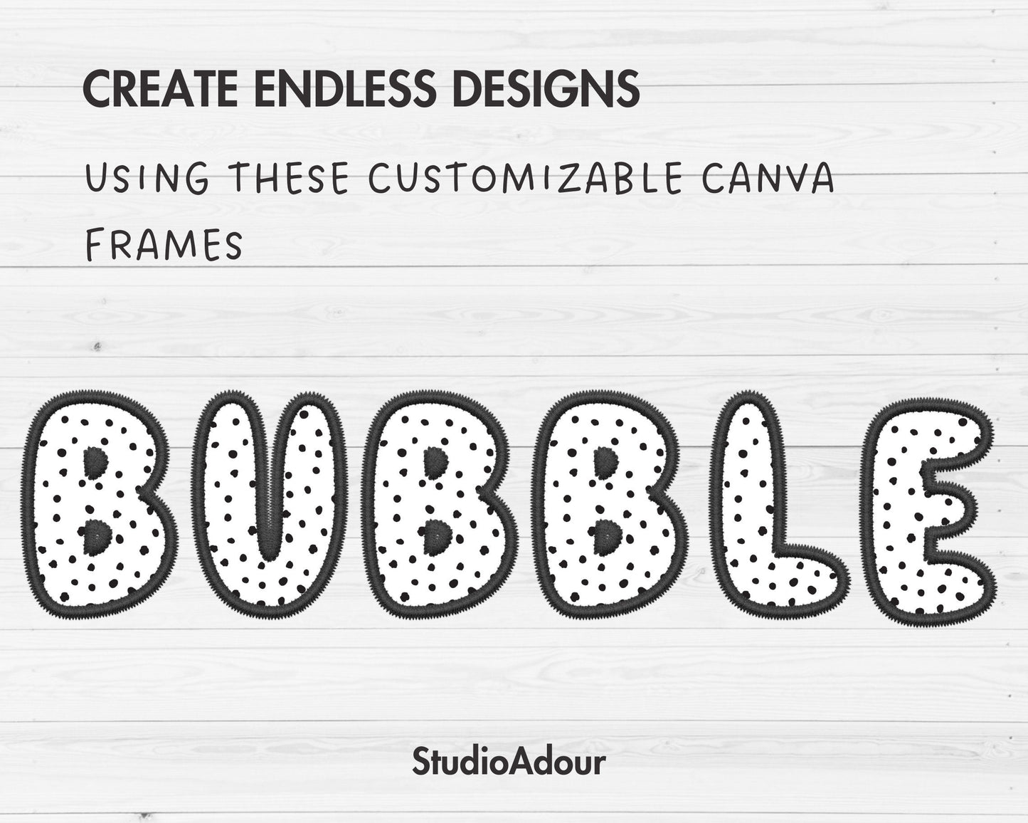 Digital Stitch Canva Alphabet PNG, Faux Embroidery Applique Letters, Bubble Letters Canva Frames, Drag and Drop, Canva Alphabet, Duotone