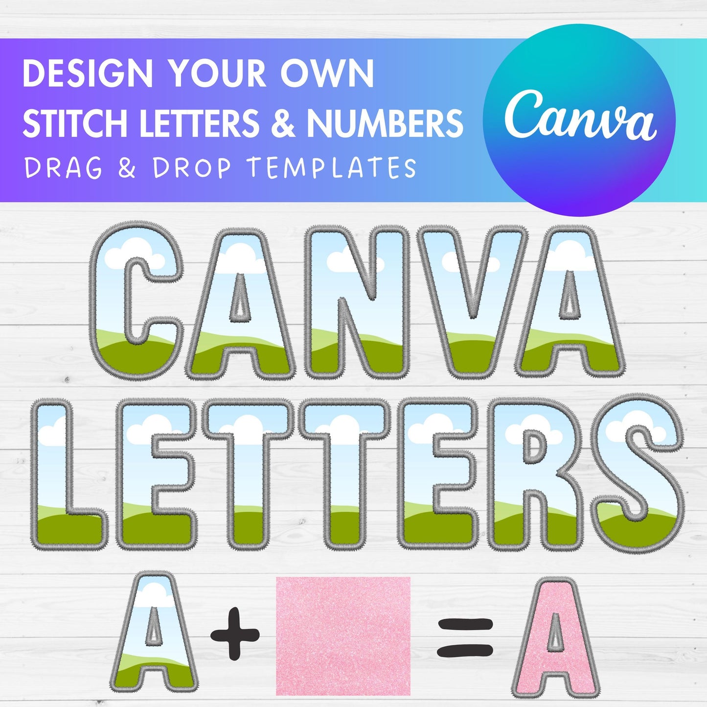 Digital Stitch Canva Alphabet PNG, Faux Embroidery Applique Letters , Canva Frames Bundle, Drag and Drop, DIY Canva Alphabet, Duotone
