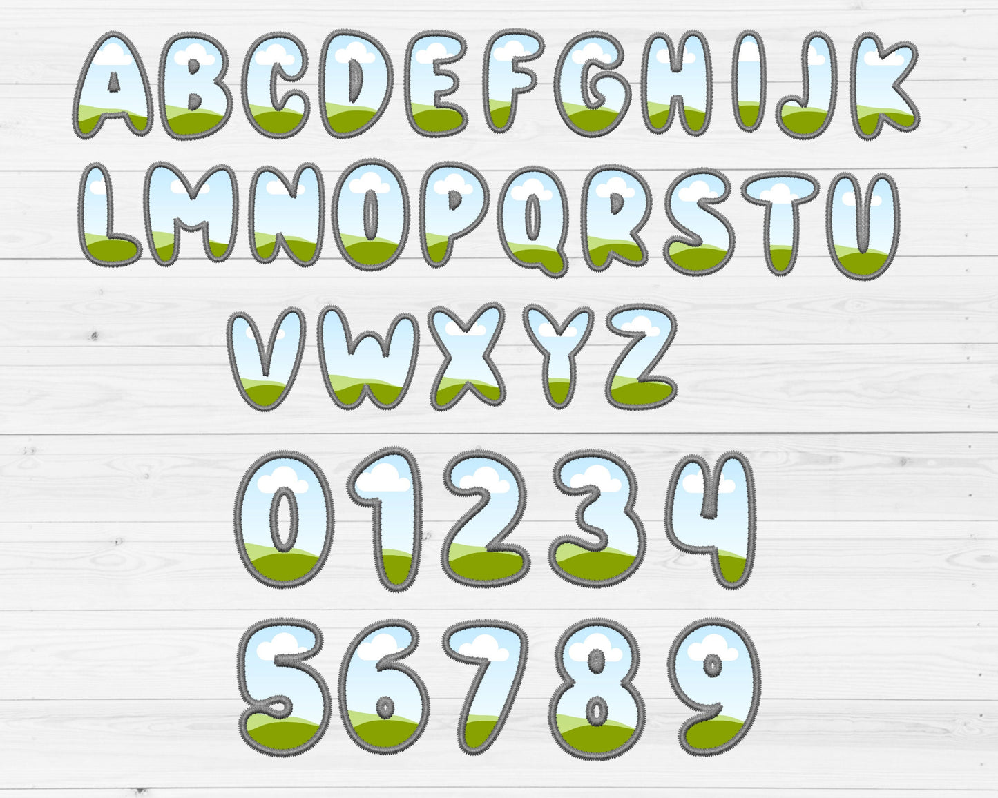 Digital Stitch Canva Alphabet PNG, Faux Embroidery Applique Letters, Bubble Letters Canva Frames, Drag and Drop, Canva Alphabet, Duotone