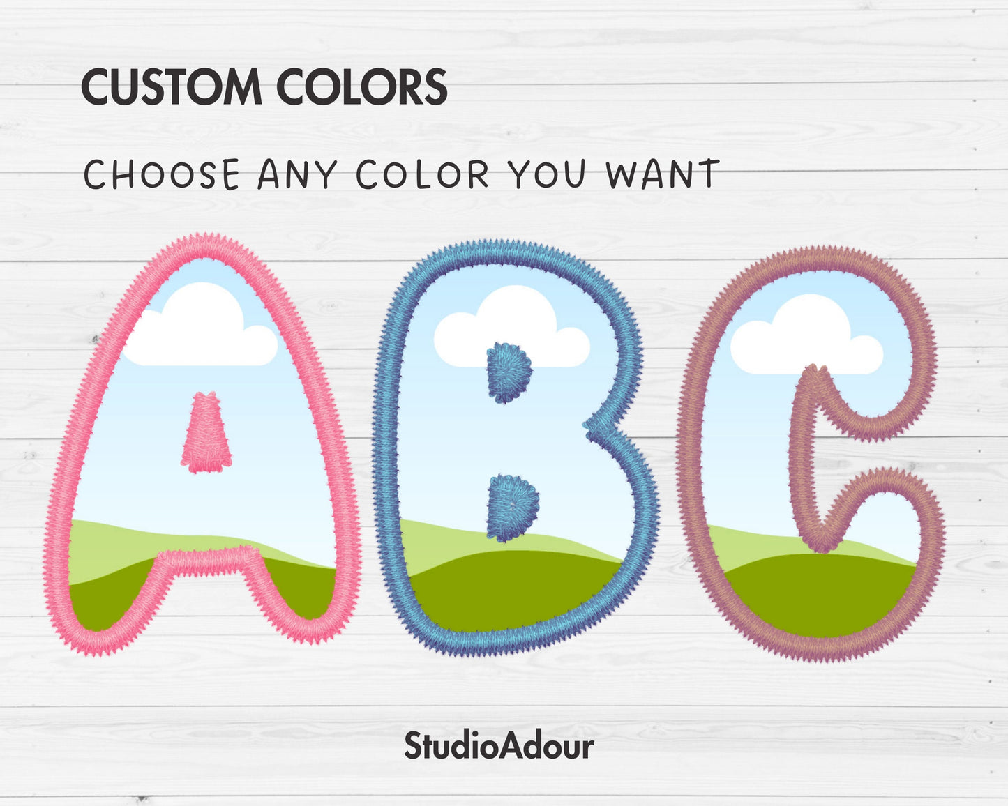 Digital Stitch Canva Alphabet PNG, Faux Embroidery Applique Letters, Bubble Letters Canva Frames, Drag and Drop, Canva Alphabet, Duotone