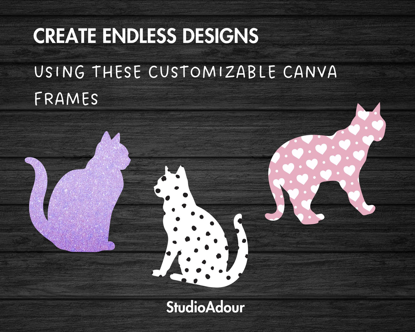 Design Your Own Cat Canva Frames, Cat Lover Canva Templates, Drag and Drop Photo, Canva Frames Bundle, Editable Cat Silouhette, Cat Clipart