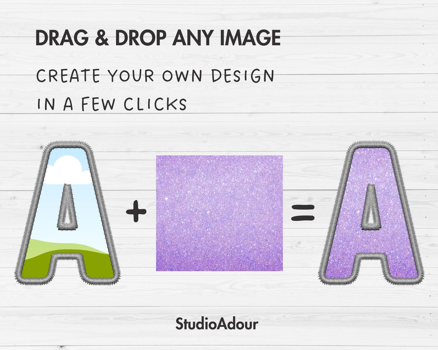 Digital Stitch Canva Alphabet PNG, Faux Embroidery Applique Letters , Canva Frames Bundle, Drag and Drop, DIY Canva Alphabet, Duotone