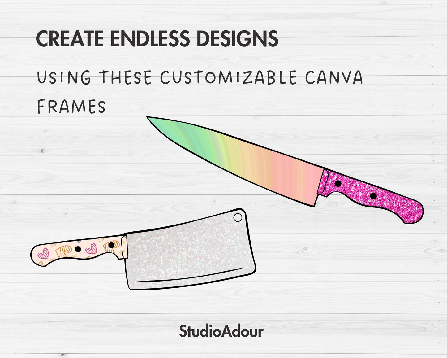Design Your Own Kitchen Knives Canva Frames, Knife Canva Templates, Drag and Drop, Canva Frames Bundle, Knife Set, Halloween Knife PNG