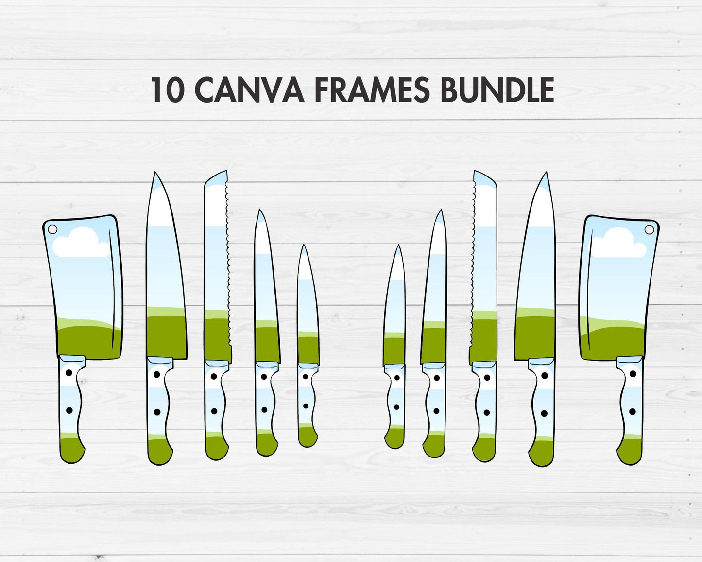 Design Your Own Kitchen Knives Canva Frames, Knife Canva Templates, Drag and Drop, Canva Frames Bundle, Knife Set, Halloween Knife PNG