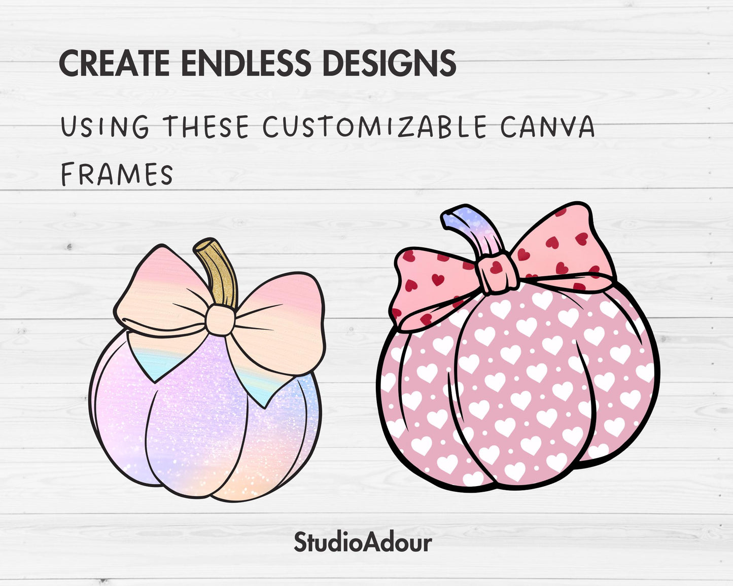 Pumpkin with Bow Canva Frames, Drag and Drop Canva Templates, Fall Halloween Season, Editable Canva Template, Fillable Pumpkin Mockups