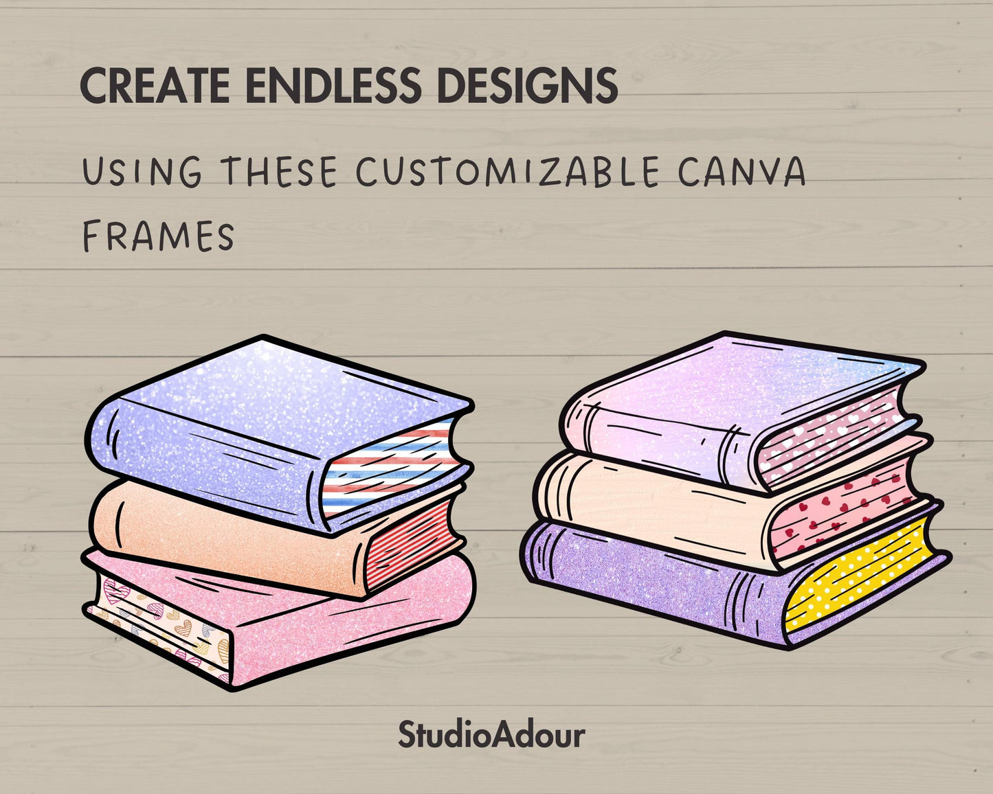 Design Your Own Stack Books on Canva, Book Stack Template, Drag and Drop Canva Frames, Reading Books Editable Books, Sublimation Design