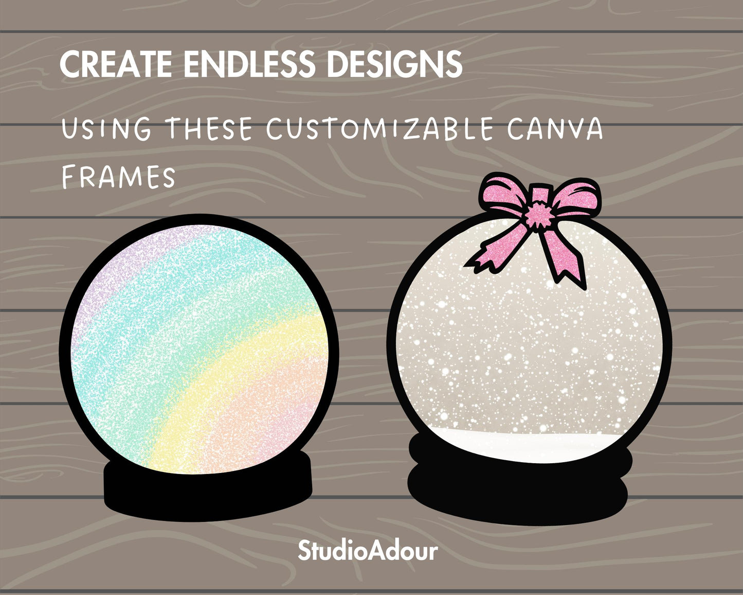 Design Your Own Snow Globe Canva Frames, Crystal Ball Photo Canva Template, Easy Drag and Drop, Winter Snow Globe, Festive Snowdome Bow
