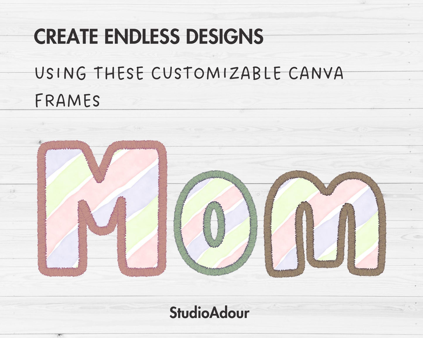 Design Your Own Doodle Letters and Numbers, Faux Embroidery Alphabet, Uppercase & Lowercase Letters, Stitch Canva Letters, Drag and Drop