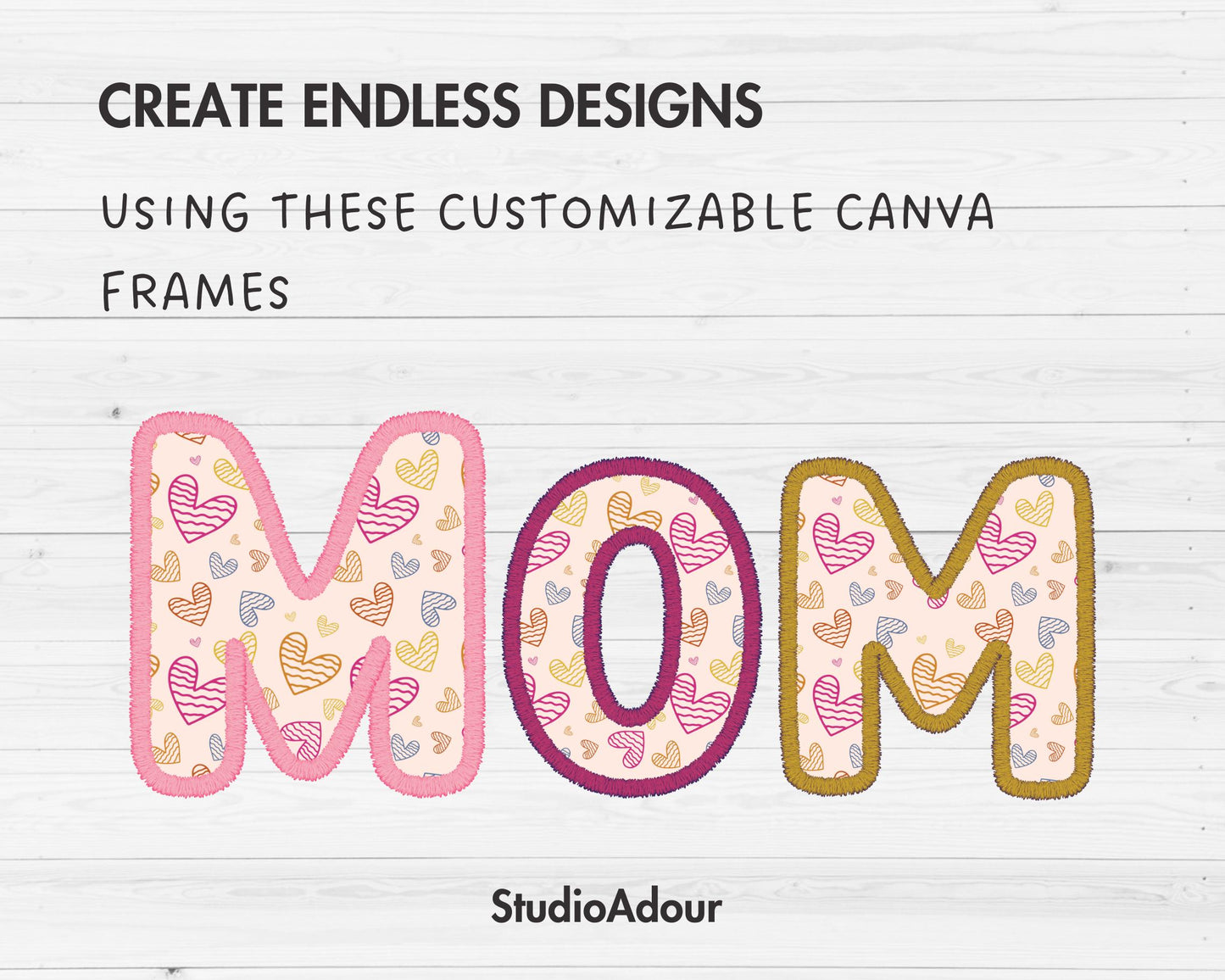Design Your Own Digital Stitch Letters and Numbers, Faux Embroidery Canva Alphabet, Applique Patch Canva Letters, Drag and Drop, Duotone #83