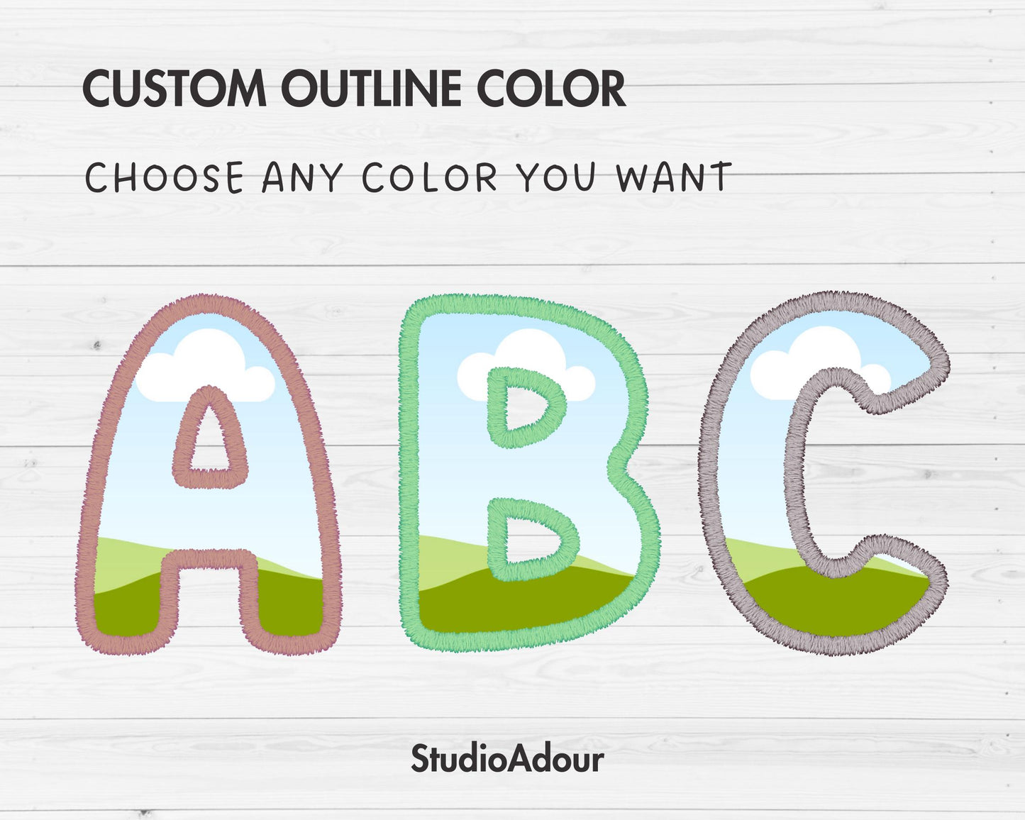 Design Your Own Digital Stitch Letters and Numbers, Faux Embroidery Canva Alphabet, Applique Patch Canva Letters, Drag and Drop, Duotone #83