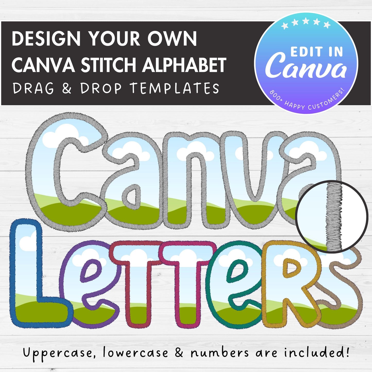 Design Your Own Digital Stitch Letters and Numbers, Faux Embroidery Canva Alphabet, Applique Patch Canva Letters, Drag and Drop, Duotone #83