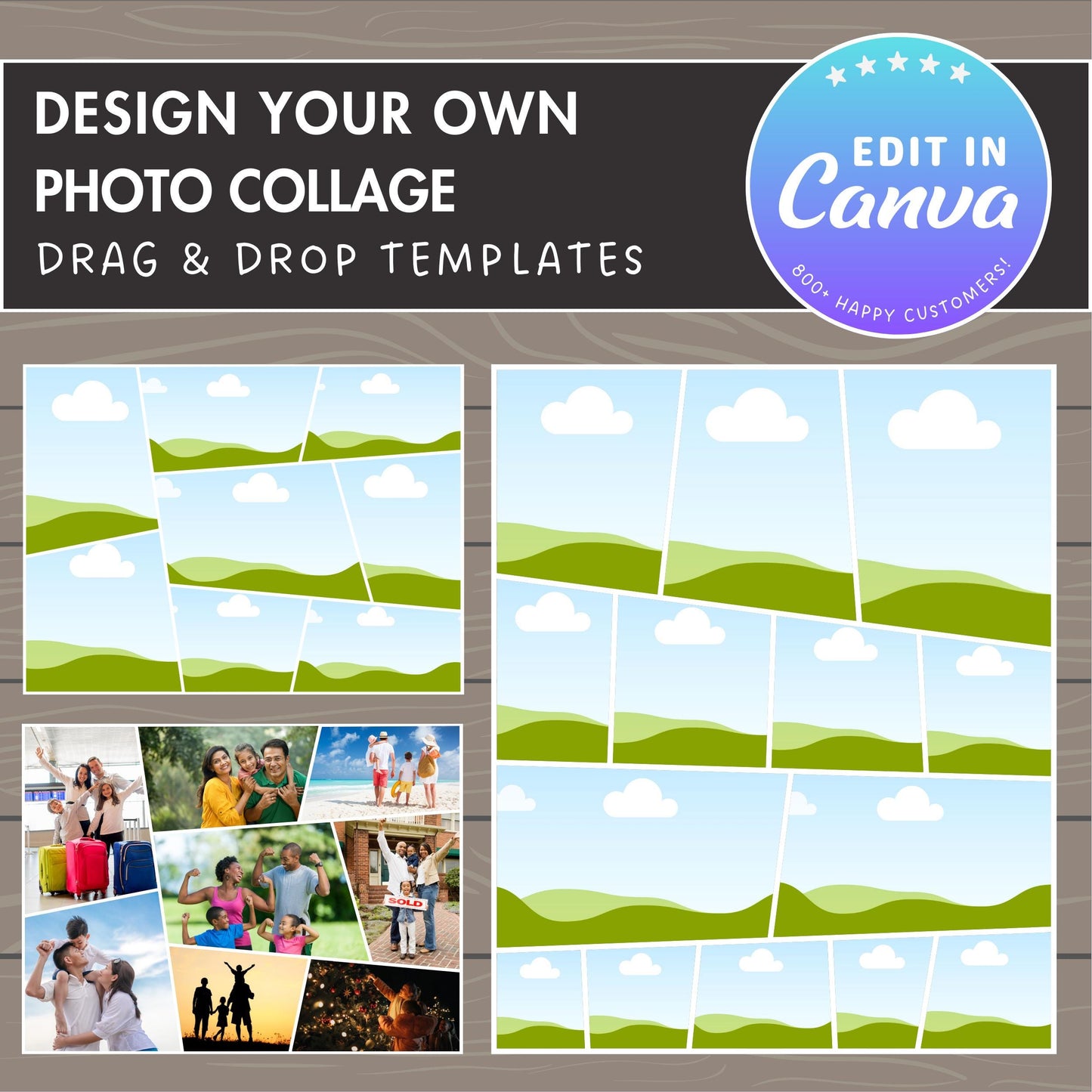 Design Your Own Family Photo Collage in Canva, Editable Collage Canva Template, Easy Drag and Drop Photo, Canva Frames, DIY Family Collage