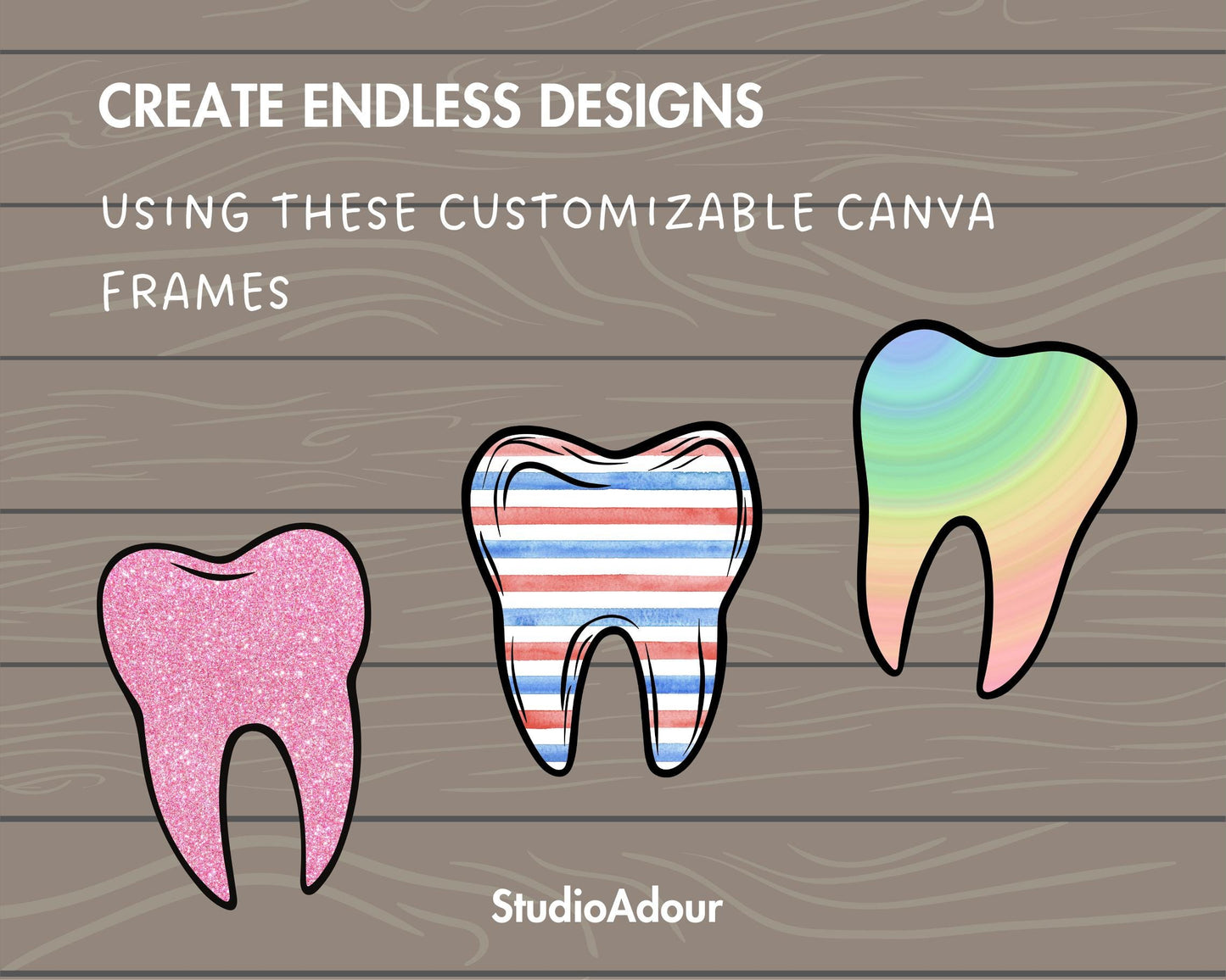 Design Your Own Tooth, Canva Frames Bundle, Teeth Canva Template, Drag and Drop, Dentist Canva Frames Bundle, Editable Tooth, Dental Clipart