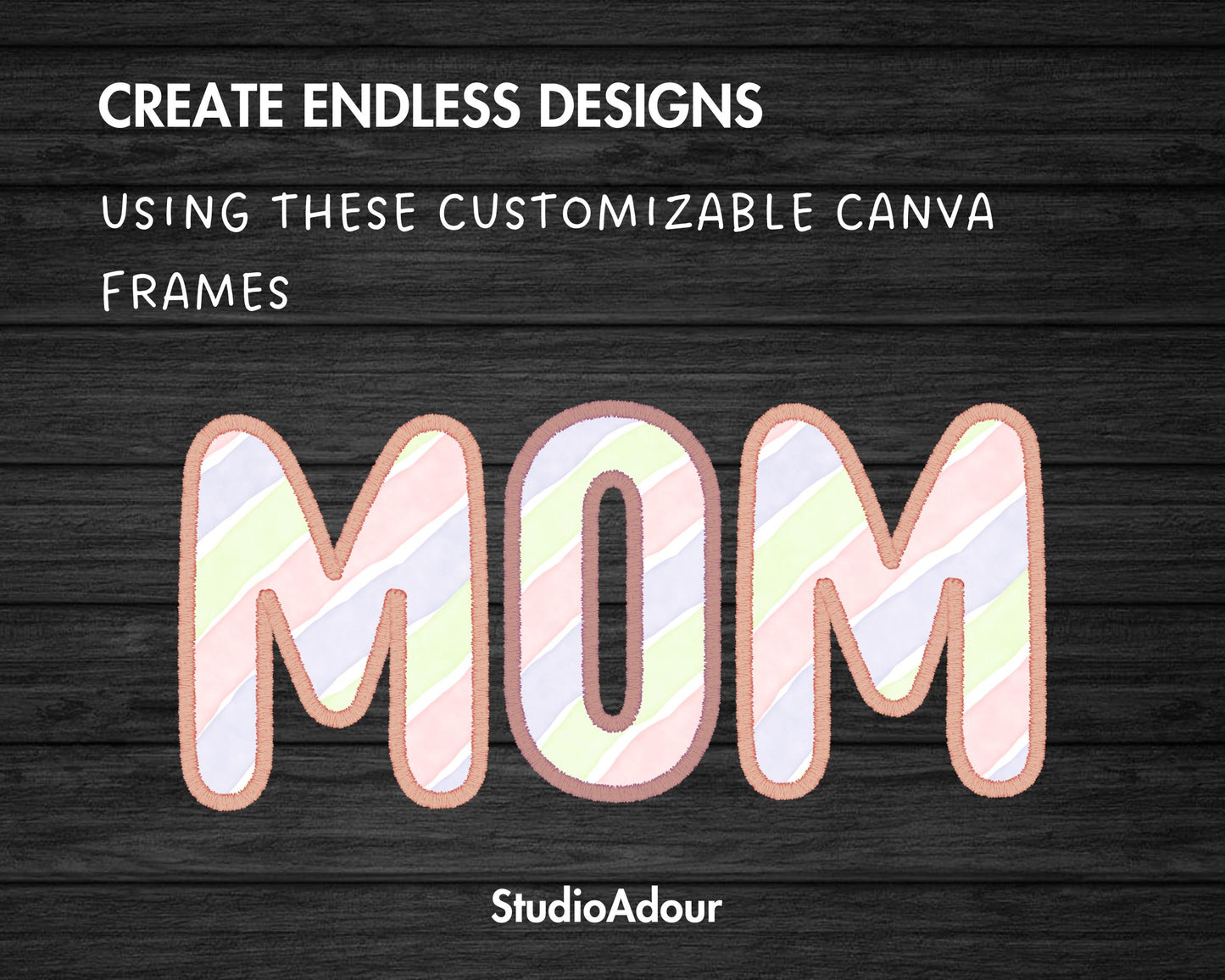 Design Your Own Stitch Letters Canva Frames, Faux Embroidery Alphabet, Digital Embroidery Canva Letters PNG, Drag and Drop, Applique Letters