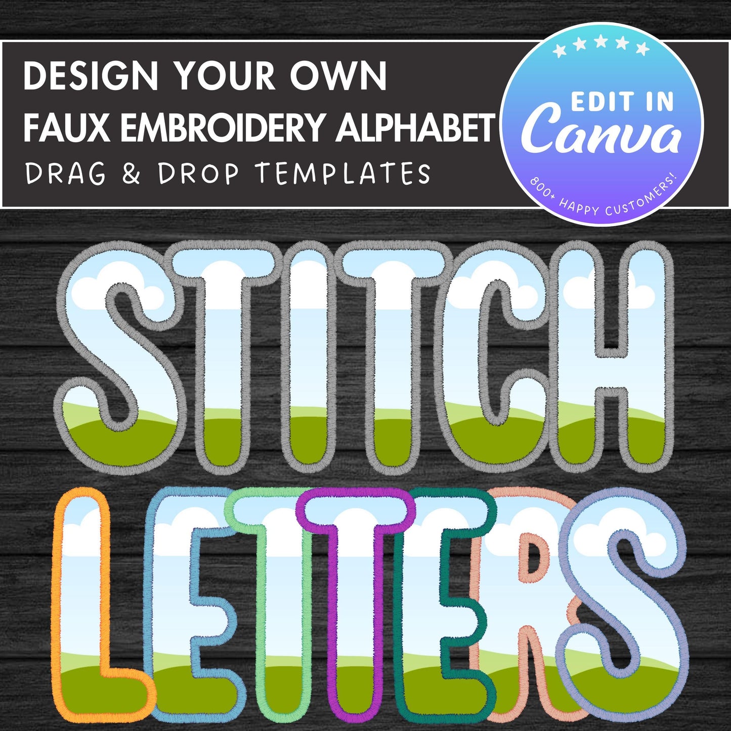 Design Your Own Stitch Letters Canva Frames, Faux Embroidery Alphabet, Digital Embroidery Canva Letters PNG, Drag and Drop, Applique Letters