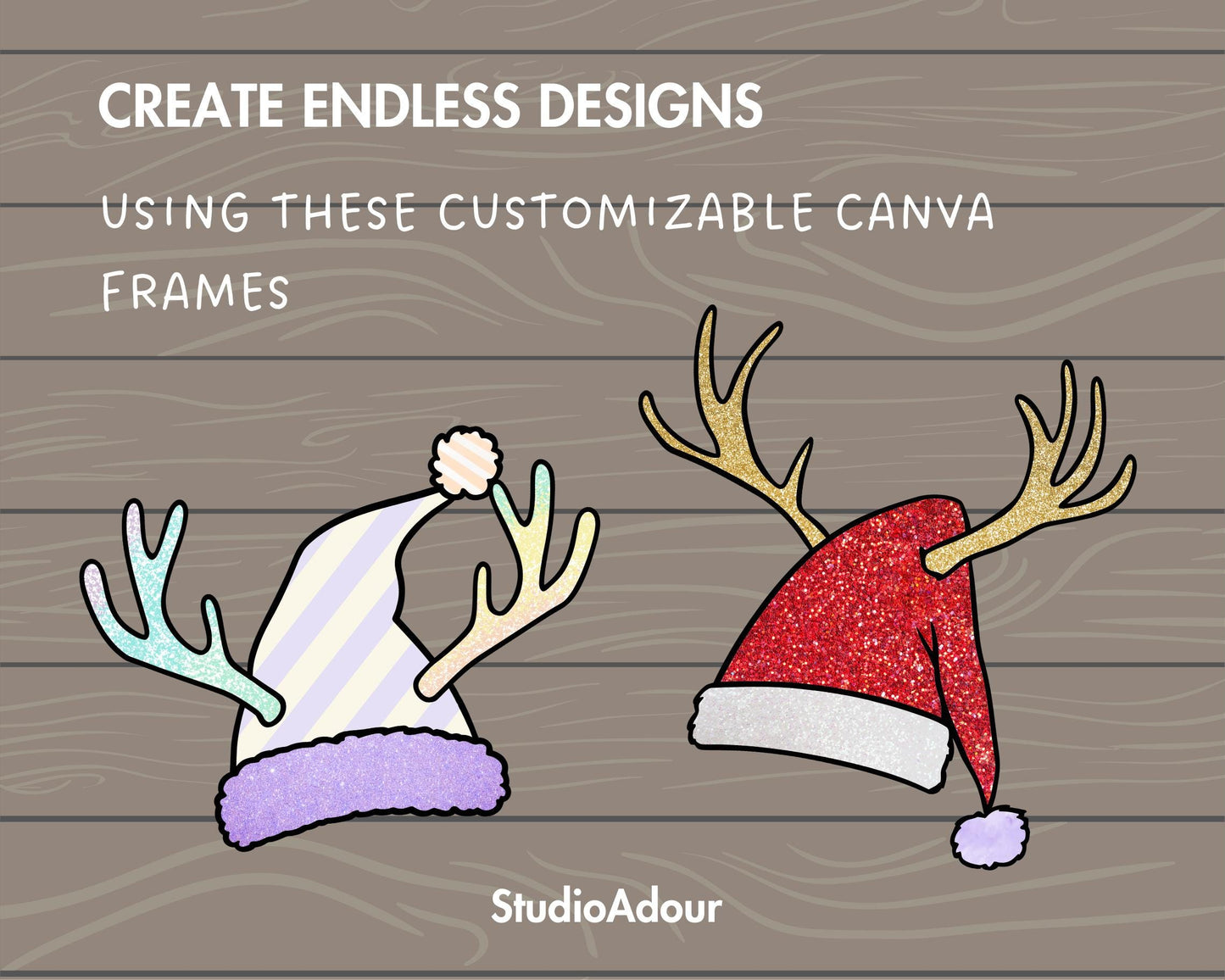 Design Your Own Christmas Hat with Antler Canva Frames, Santa Hat Canva Template, Drag and Drop Photo, Editable Xmas Hats, Reindeer Antlers
