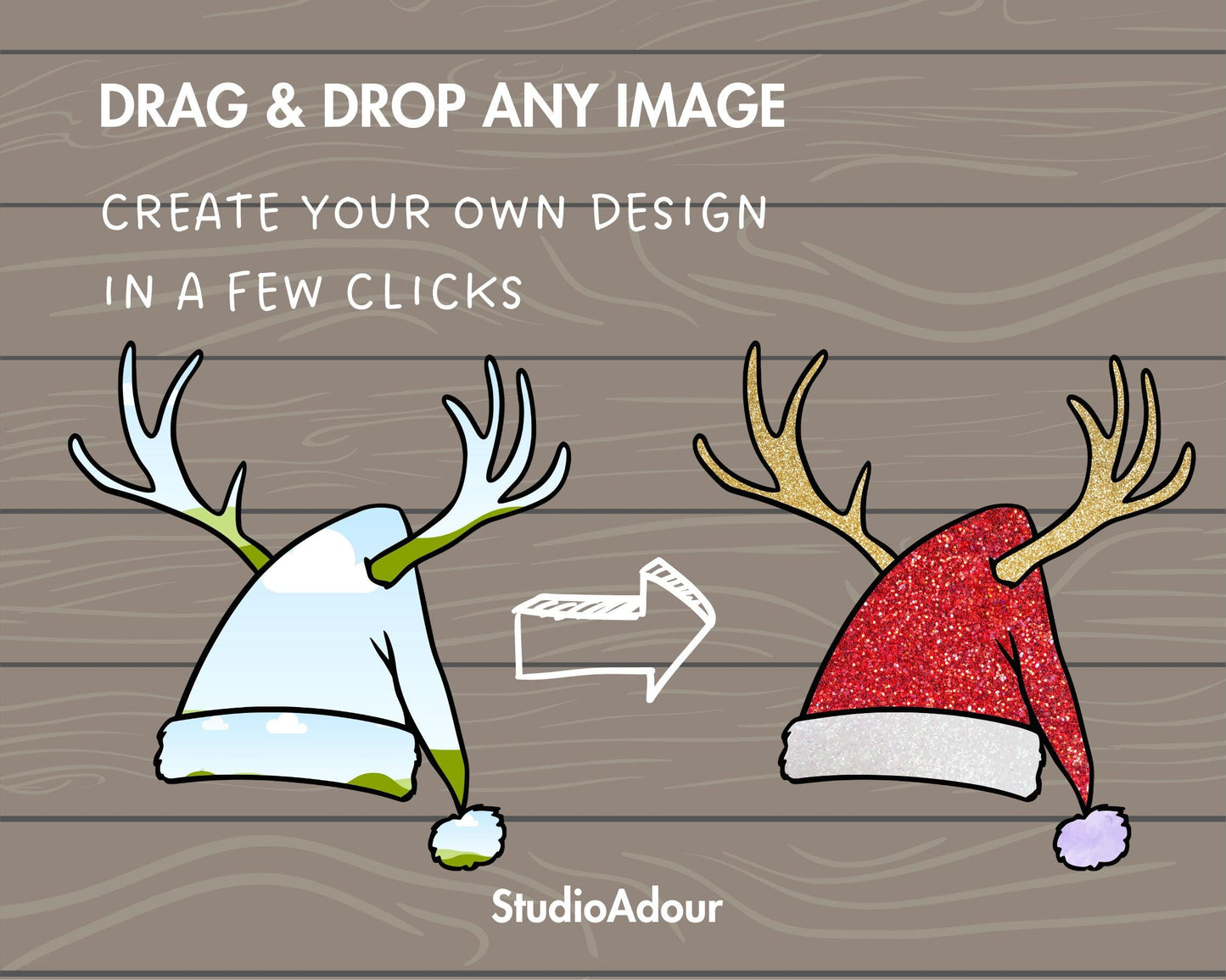 Design Your Own Christmas Hat with Antler Canva Frames, Santa Hat Canva Template, Drag and Drop Photo, Editable Xmas Hats, Reindeer Antlers